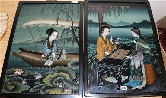 A pair of Chinese portrait glass paintings 65x44cm